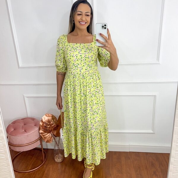 Adamaris - Vestido Midi Floral - Fabricação Própria