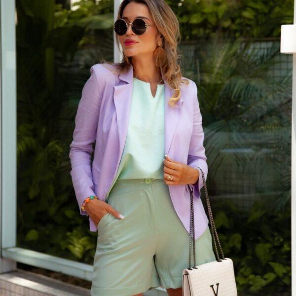 Ana Turquesa - Blazer + Blusa Visco + Bermudinha Alfaiataria